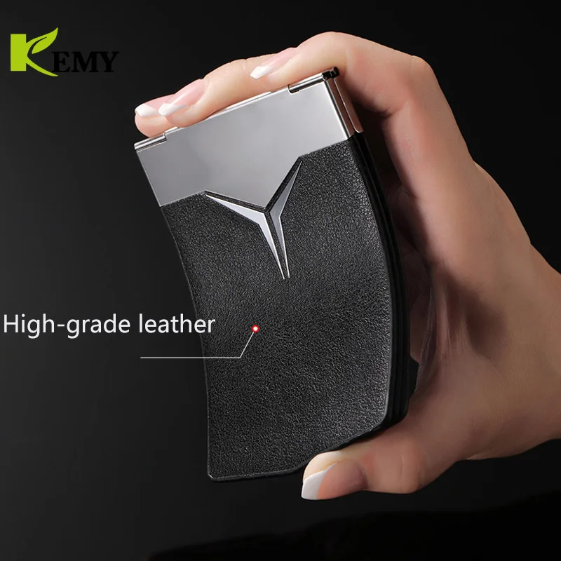 Fashion Aluminum Antimagnetic Card Holder Women Men Metal Cowhide Rfid Credit Card Business Card Holders Organizer Purse Wallet