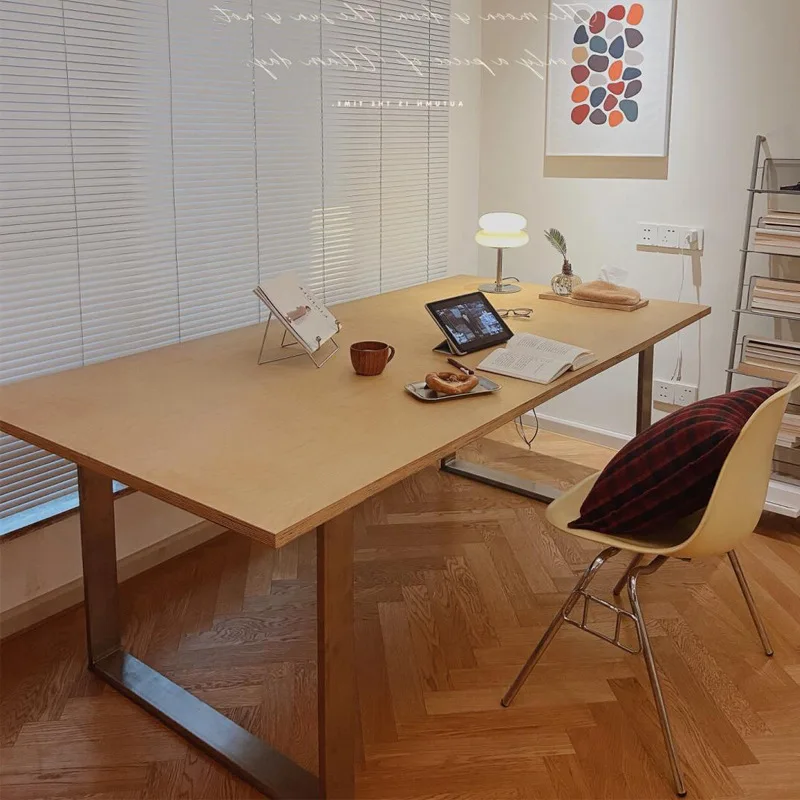 

Ocean board dining table household simple solid wood computer desk log living room long desk study table