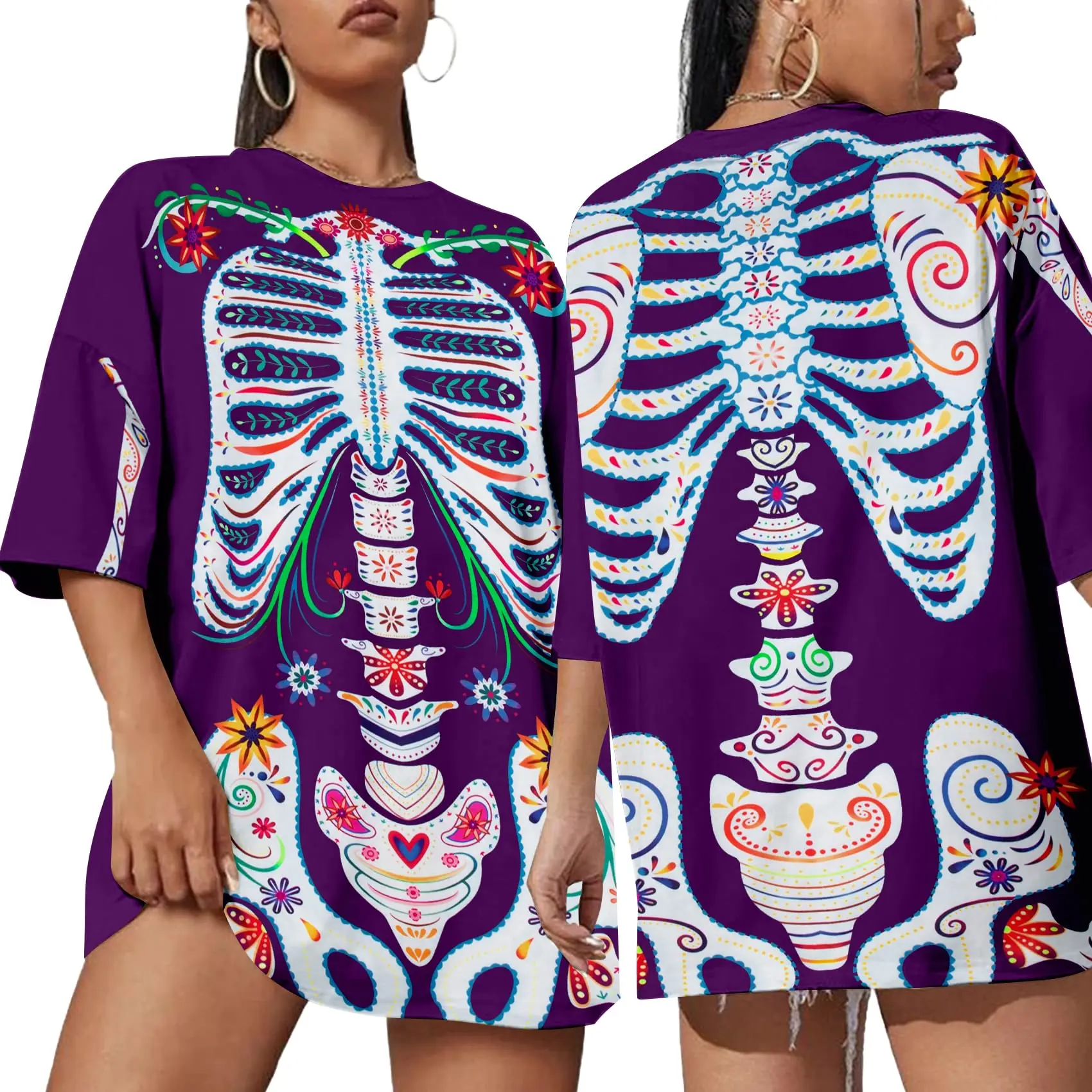 T-shirt Dia De Los Muertos da donna T-shirt stampate con scheletro di zucchero Pullover del Giorno dei Morti Top Abito di Halloween