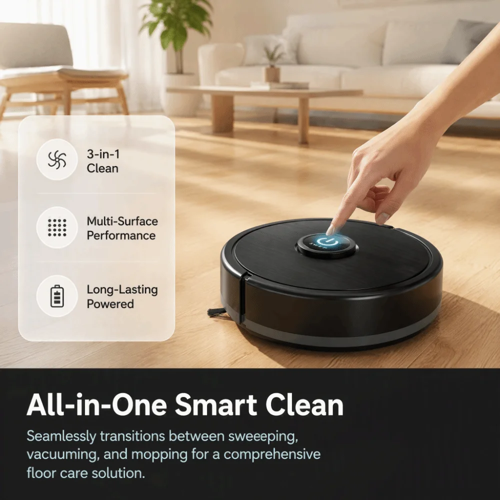 Automatic Sweeping Robot Powerful 6000Pa Suction Multi-Purpose Vacuum Cleaner USB Charging Rechargeable Robot Vacuum
