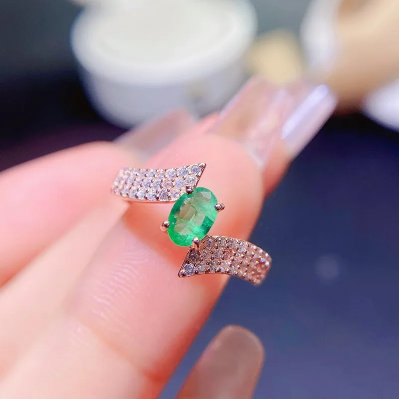 

Natural Emerald Women'S Ring 925 Silver Beautiful Color Tested