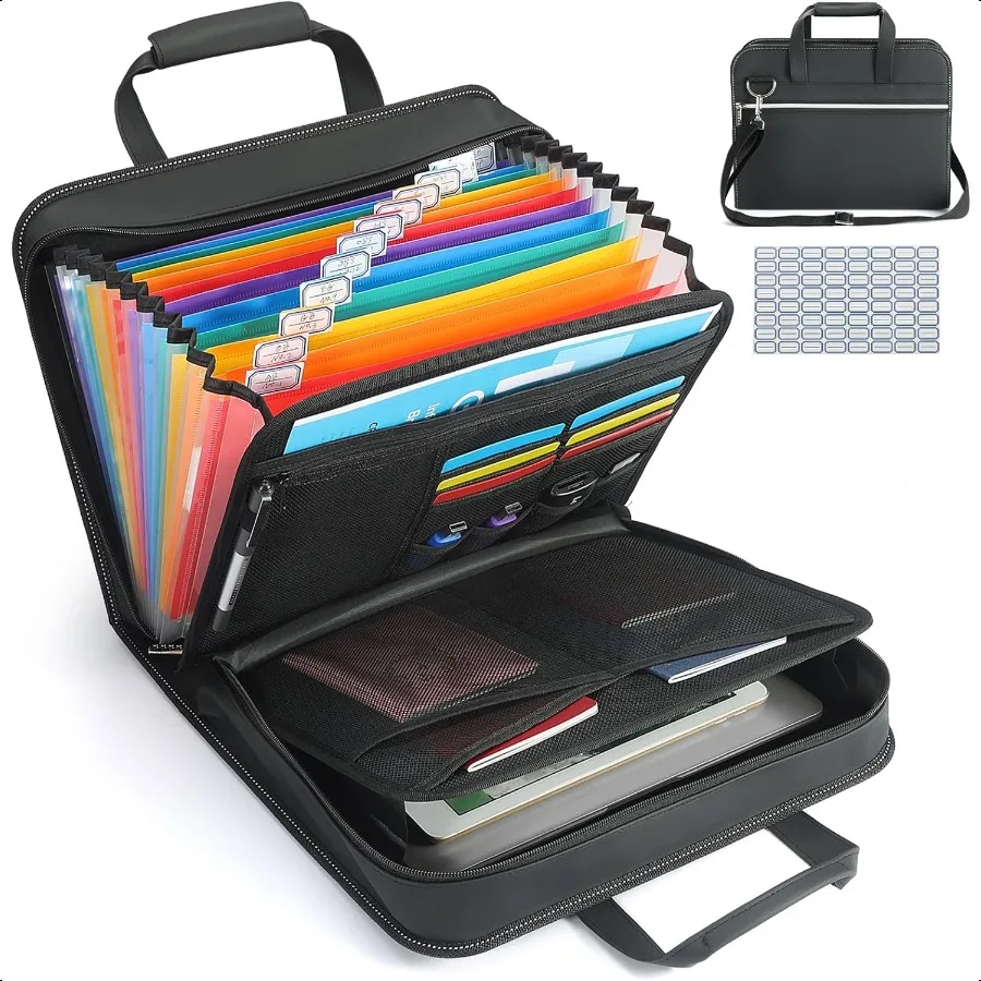 

PU Leather Accordion File Organizer with Handle Strap12 Pockets Expanding File Folder with Zipper LabelsPortable Document Organ