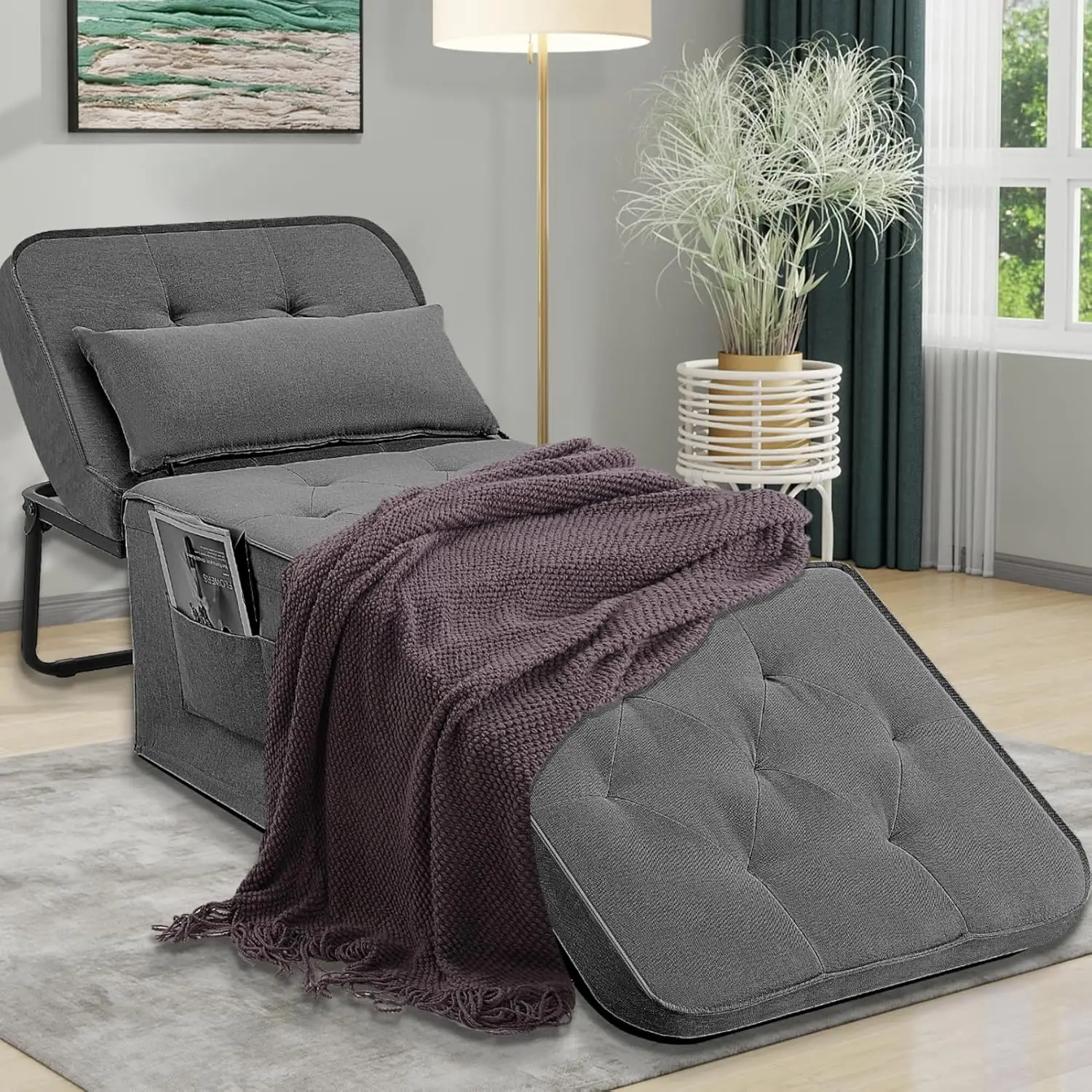 

Sofa Bed,4 in 1 Sleeper Sofa Multi-Function Folding Ottoman Breathable Linen Couch Bed with Adjustable Backrest Modern