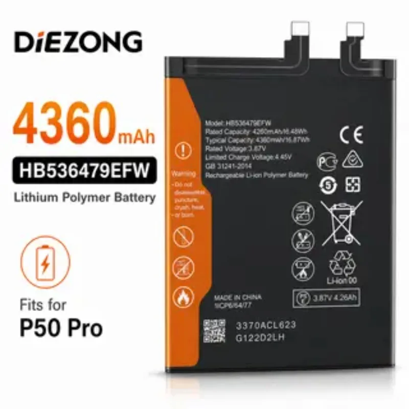 New HB536479EFW 3.87V 4360mAh Mobile Phone Battery for Huawei P50 Pro JAD-AL00 JAD-AL60 Replacement Battery Eco-Friendly