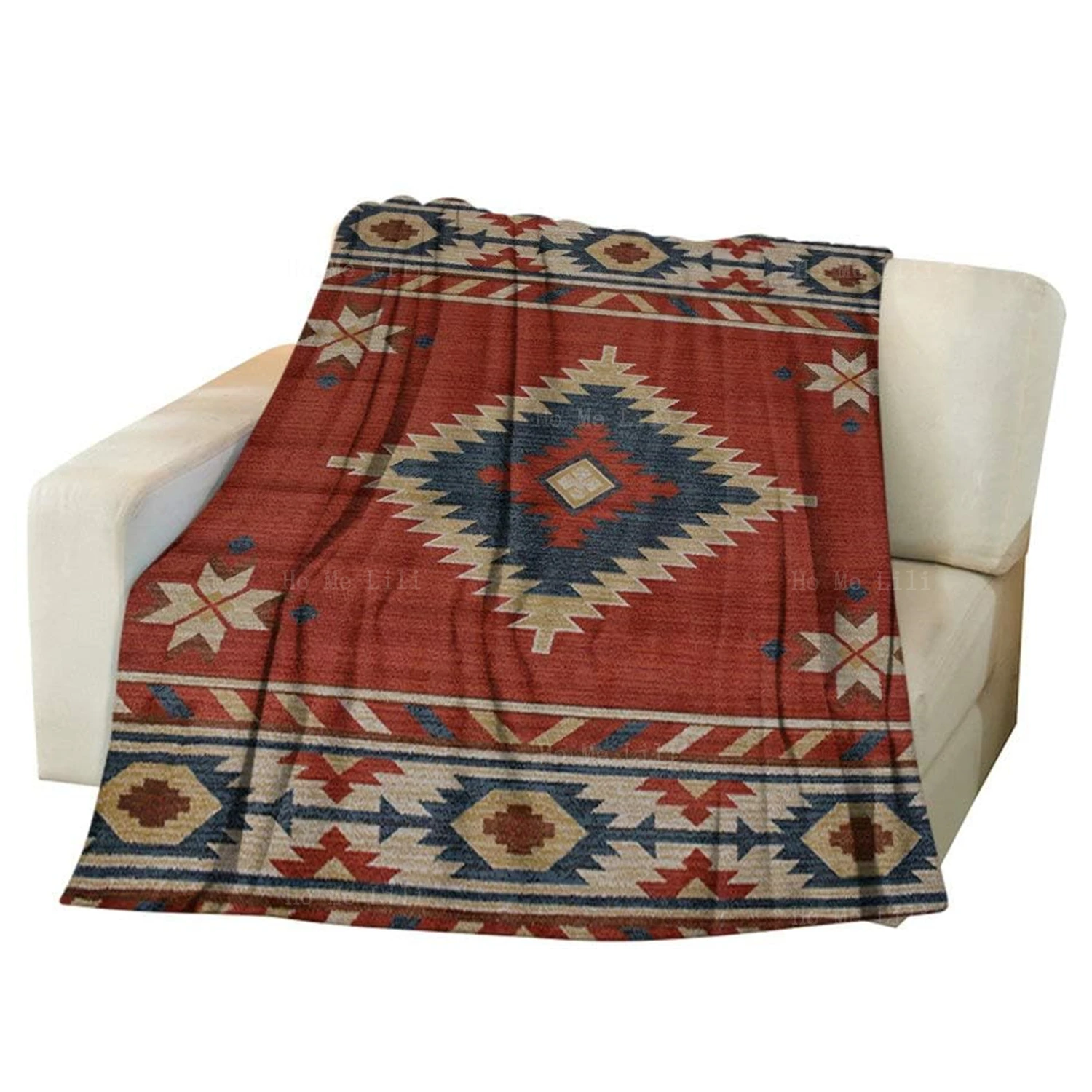 

American Southwest Native Tribal Geometry Pattern Soft Flannel Blanket Home Travel Camping Applicable