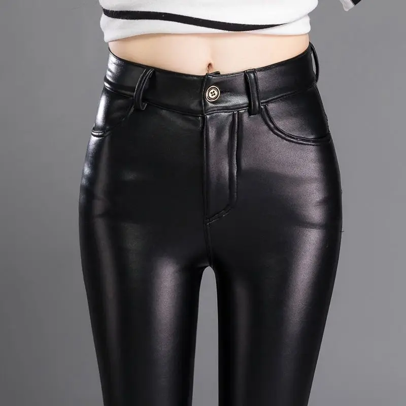 

2026 New Women's Leather Pants High Waist Autumn Winter Warm Pants Women Outerwear Leggings