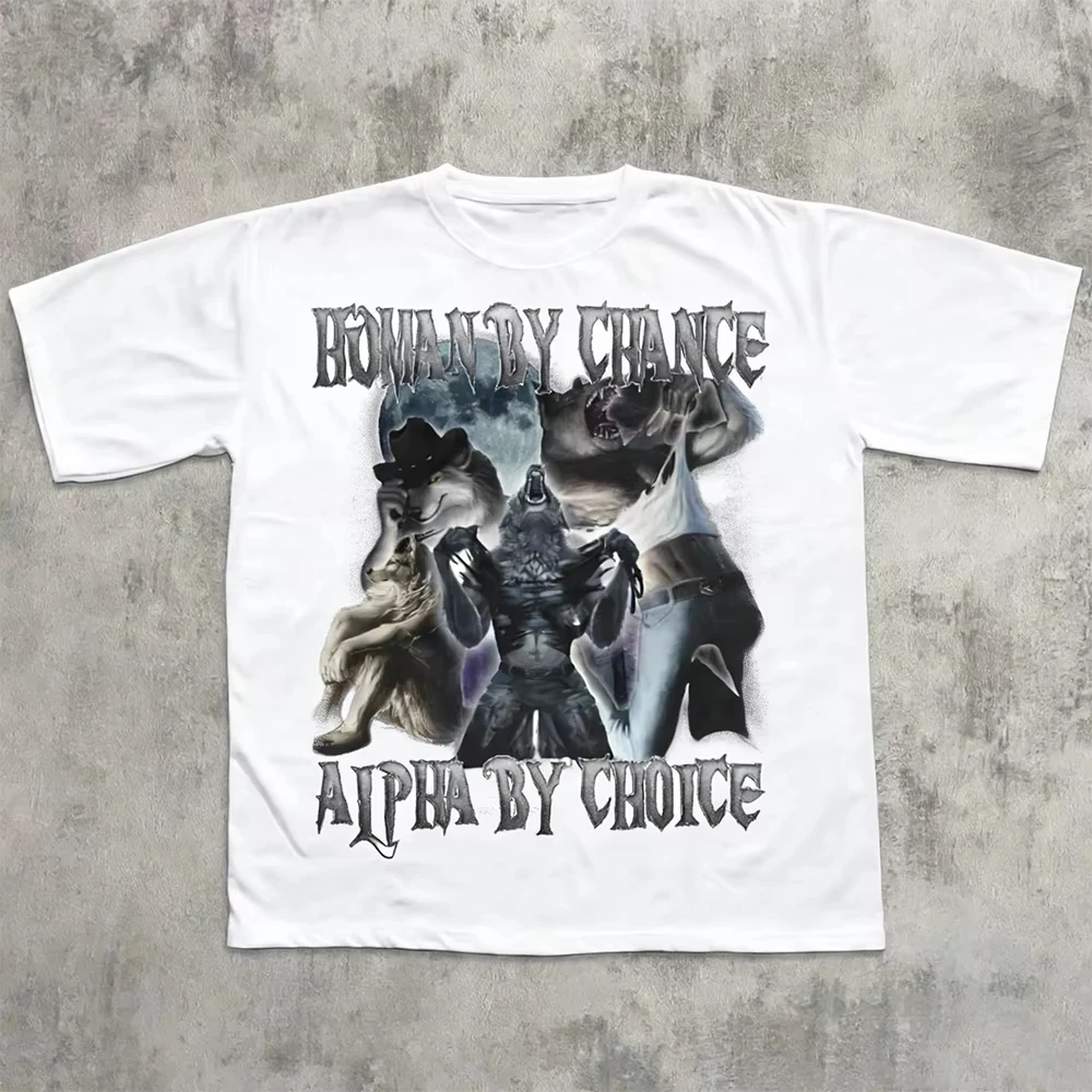 Human By Chance Alpha By Choice Funny Werewolf Tearing Shirt Wolf T-shirt Weird Clothes Ironic Shirt Men Women Short Sleeve Tees