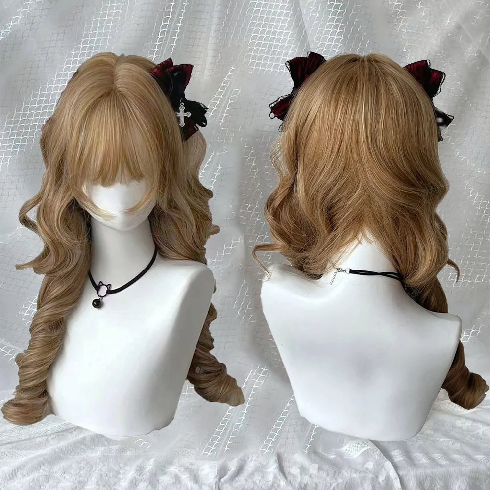 شعر صناعي مجعد روماني مقاس 22 بوصة مع ذيل حصان مزدوج حلو ولطيف، مناسب لسترات لوليتا اليومية للنساء #1