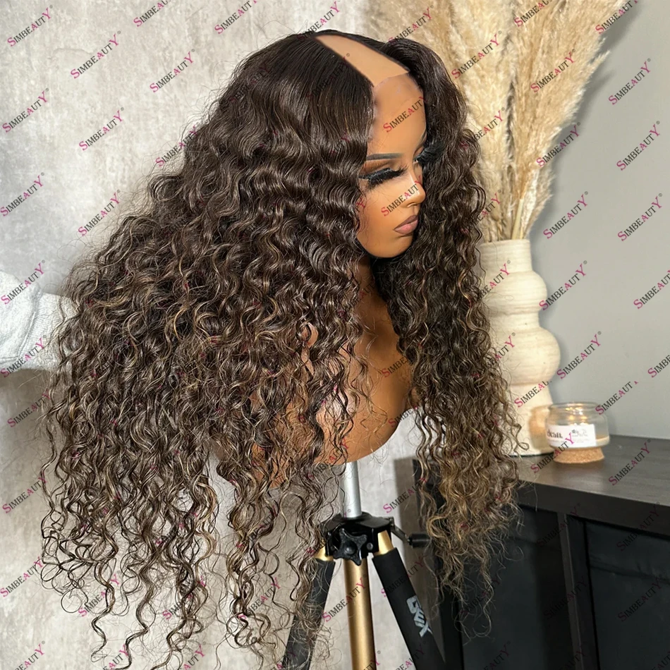 

Loose Curly Blonde Highlight 100% Human Hair Cheap Machine Made U Part Wig for Black Women Remy Indian Hair V Part Wigs Glueless