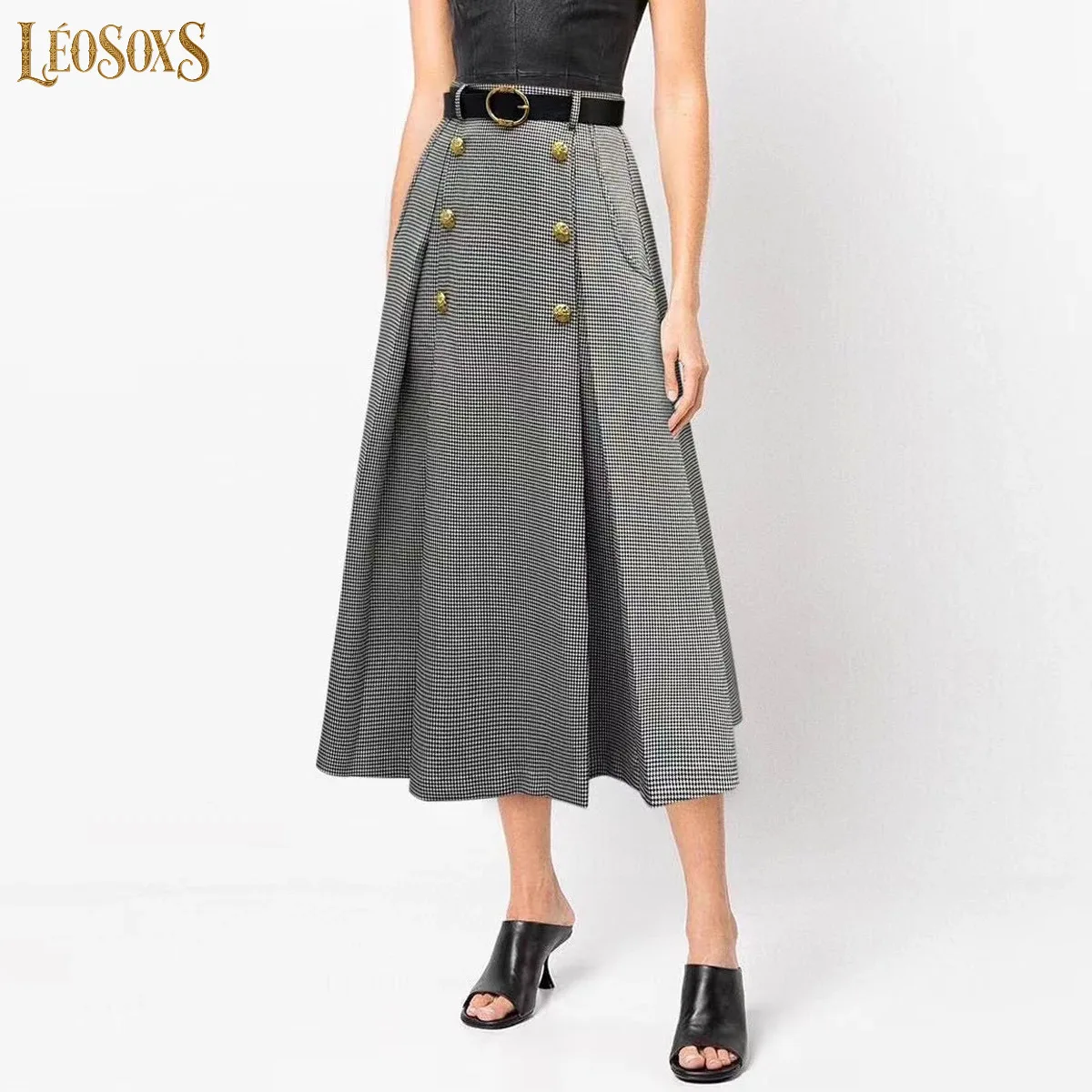 LEOSOXSSpring And Summer New HighQuality Fashionable Temperament Commuting Popular Socialite Versatile Belt Women's ALine Skirt