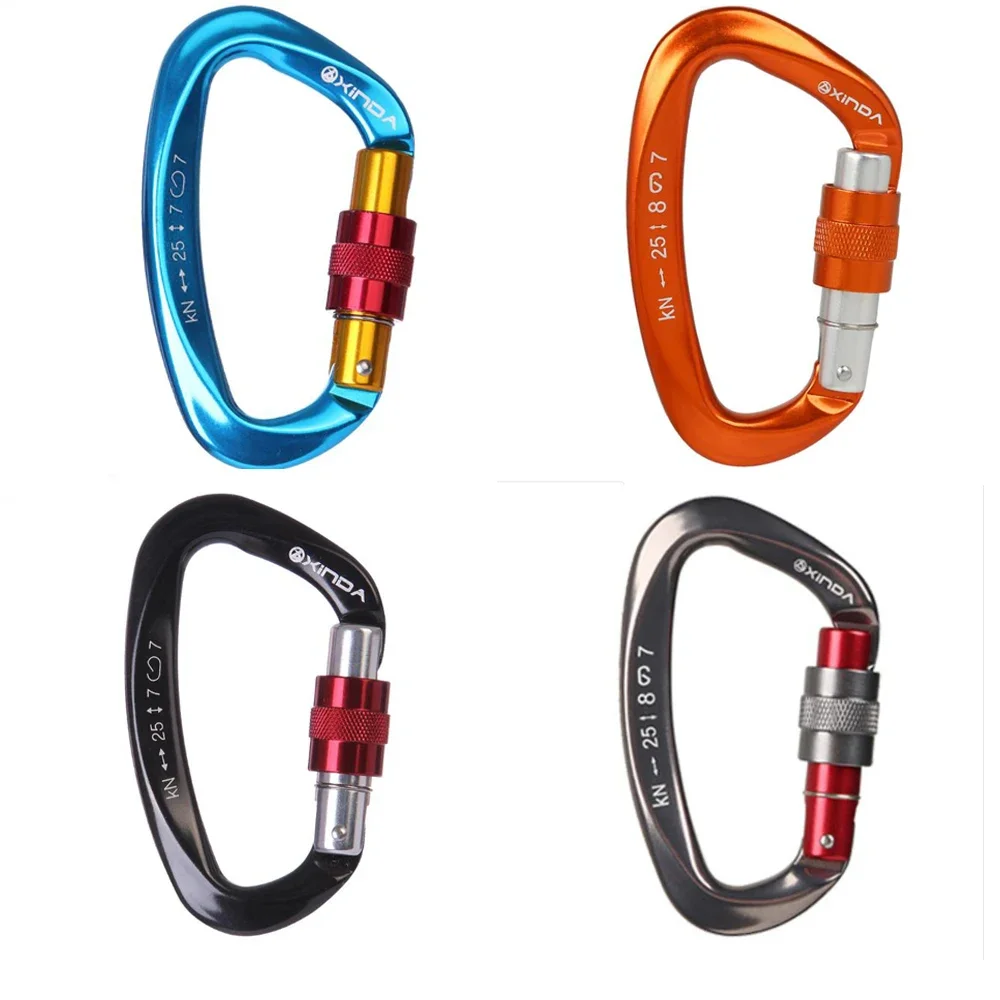 25KN D Shaped Mountaineering Caving Rock Climbing Carabiner Safety Screw Master Lock Buckle Escalade Equipement