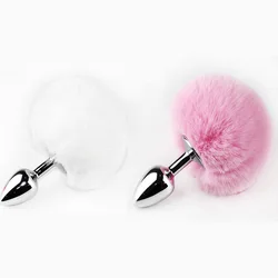 Mini Bunny Tail Butt Plug Cosplay Anal Beads Metal Butt Plug BDSM Beginner Anal Plug Massage Balls Sex Toys for Men Women