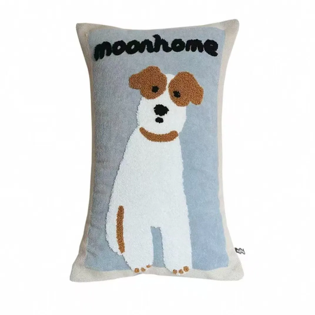 Einfache süße Cartoon-Hund-Stickerei, bequemes Sofakissen, Kopfteil, Kissenbezug, Wohnzimmer, Heimdekoration, waschbar, 45 x 45 cm – Detail 9