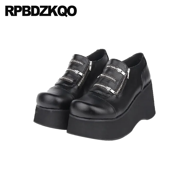 Wedges Zipper Punk 13 Shoes Platform Gothic Custom 46 Pumps 33 High Sole Goth Large Size Round Toe Women 47 Metal Heels Small