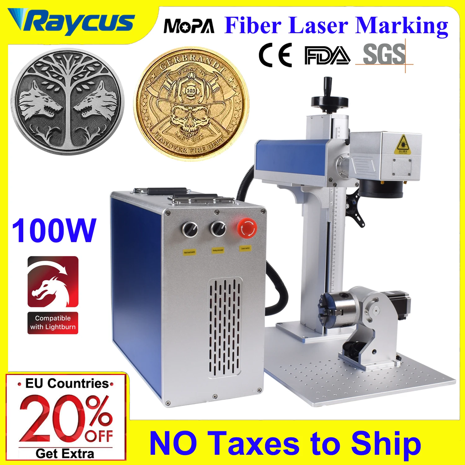 100W Raycus Mopa Fiber Laser Marking Machine 60W Laser Engraver impresora Laser Cutting Engraving Jewelry Silver Gold All Metal