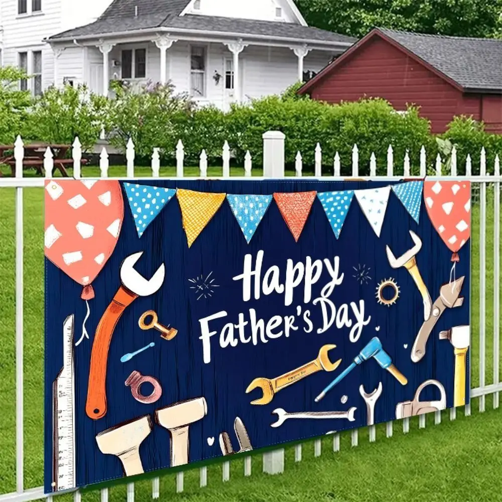 

Blue Happy Father's Day Background Polyester Cartoon Family Photography Backdrop Wrench Balloon Party Photo Banner Photo Booth