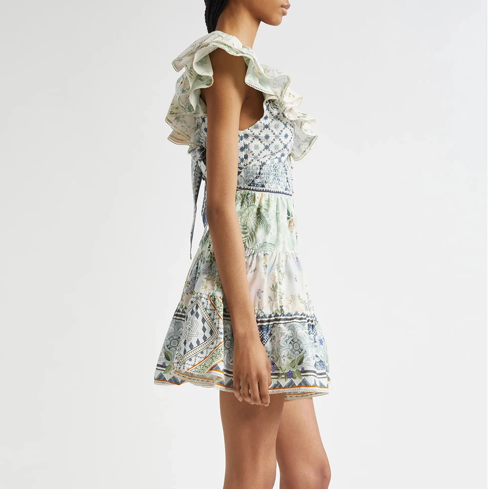 TWOTWINSTYLE Colorblock Slimming Spliced Fungus Dresses for Women V Neck Sleeveless Patchwork Printing Mini Dress Female Fashion