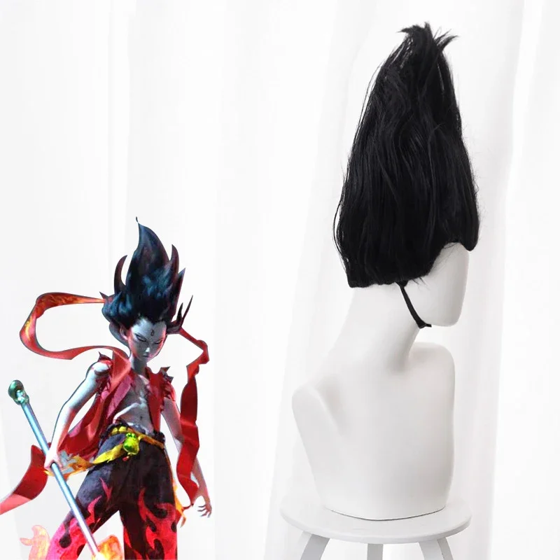 Il film Nezha The Demon I bambini fanno onde nel mare Parrucca cosplay Nezha Accessorio per parrucche sintetiche resistenti al calore per capelli neri per adulti