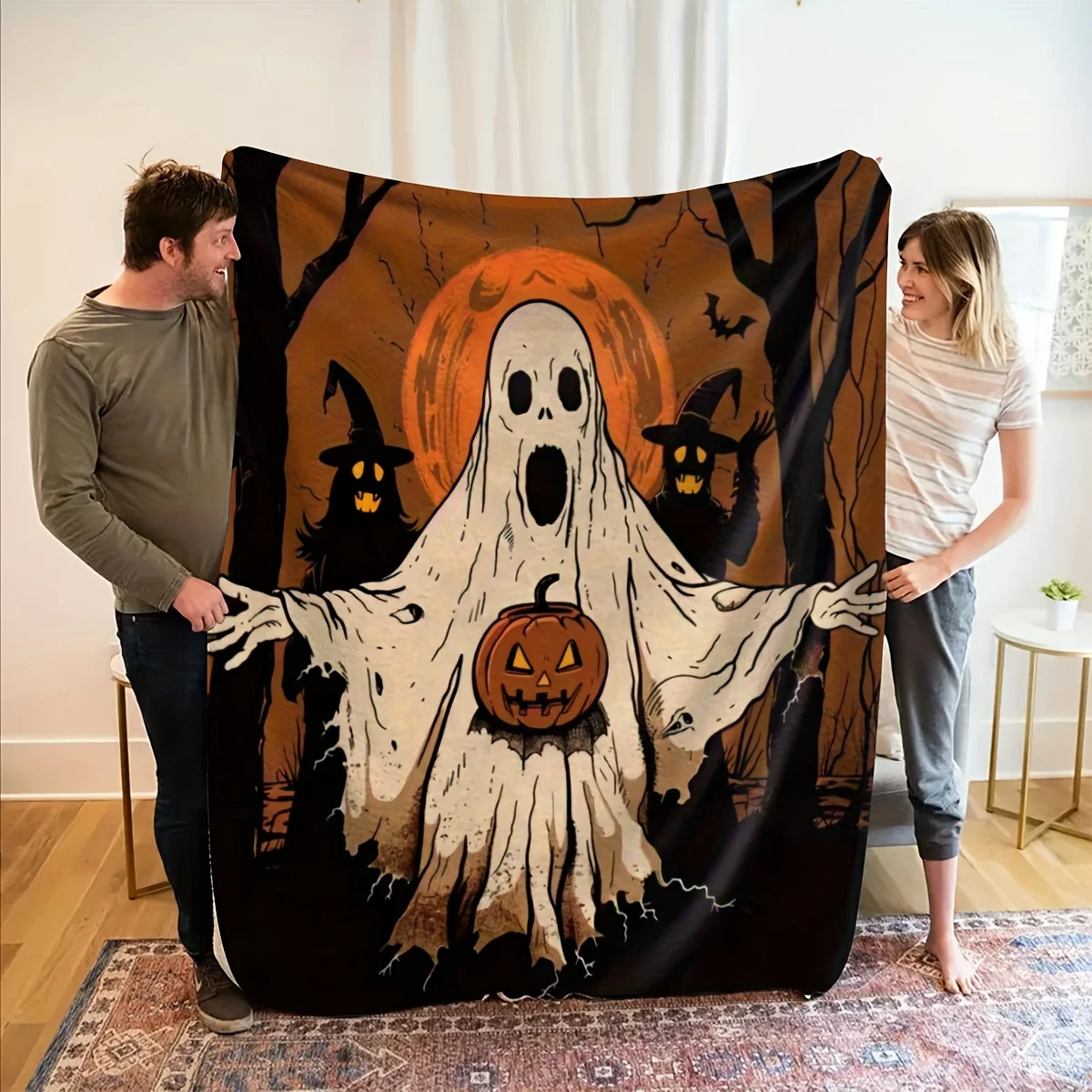 Classic Halloween Elements Including Ghosts, Pumpkins, and Witches Create a Fully Immersive Atmosphere. Suitable for Sofa and Ca
