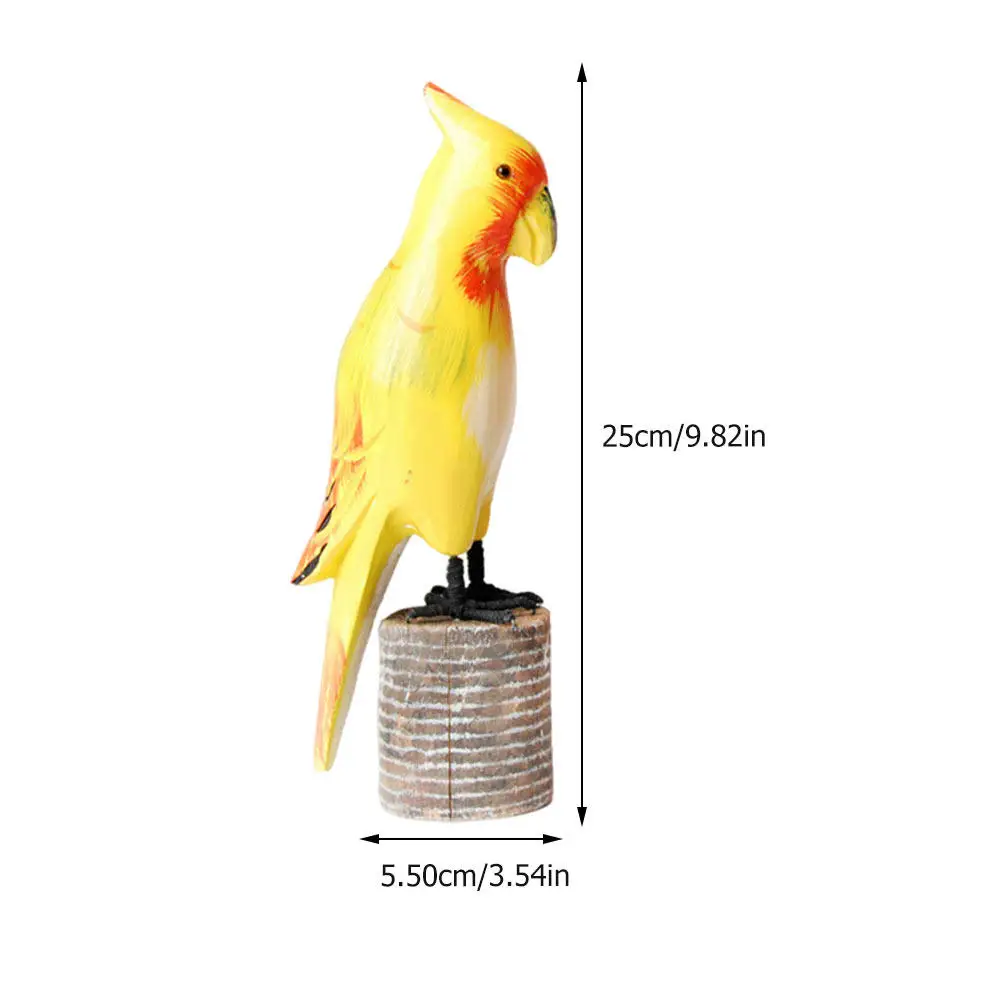 2Pcs Wooden Parrot Desktop Decor Hand Polished Fine Workmanship No Rough Edges Indoor Home Adornment Creative Colorful Scene