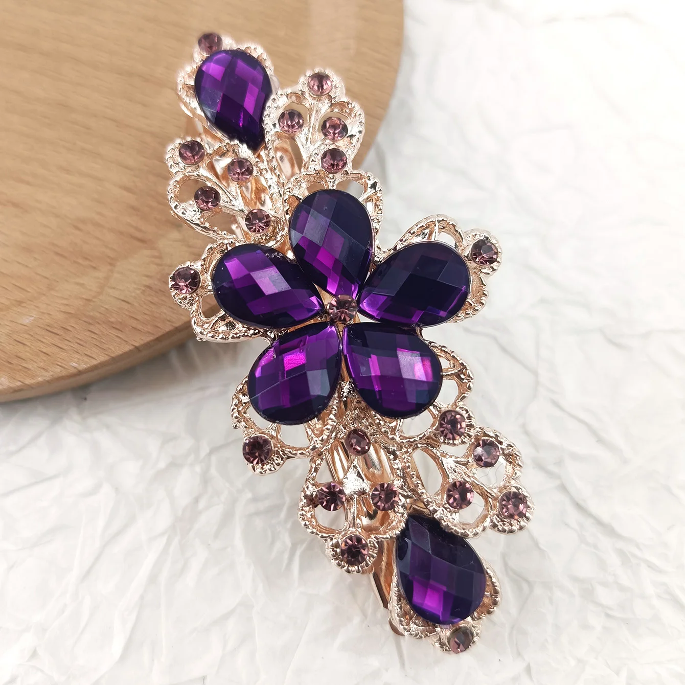 Kristall Floral Haarnadel Mädchen Damen Hairwear Schmuck Für Frauen Strass Legierung Haar Clip Party Haarspangen – Detail 11
