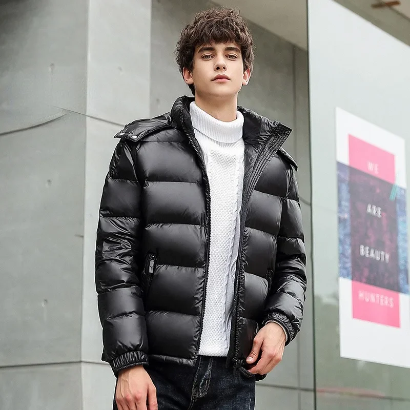 Homens inverno brilhante para baixo jaquetas dos homens casual com capuz pato branco puffer para baixo casacos de alta qualidade ao ar livre grosso quente à prova vento outwear