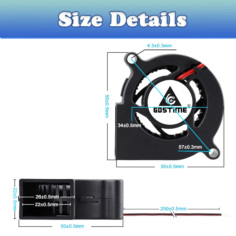 2 sztuk/partia Gdstime 5020 dmuchawa DC 5V 12V 24V wentylator turbinowy odśrodkowy 50mm x 20mm 5cm 2Pin chłodzenie chłodnicy