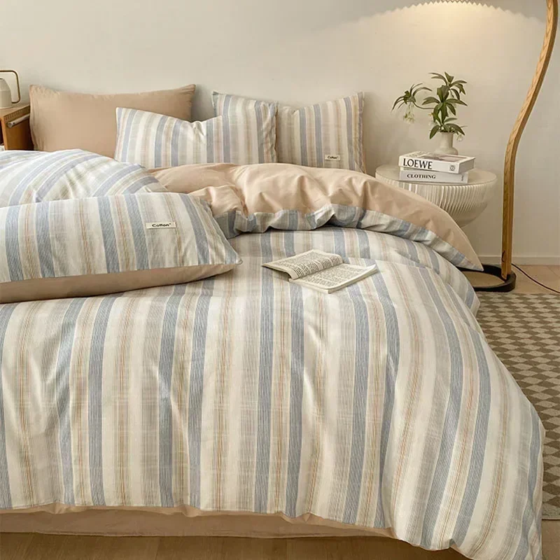 

Комплекты постельного белья в скандинавскую полоску с принтом, 100% хлопок, простая мягкая удобная постельная одежда, домашнее общежитие, комплект одеял для взрослых