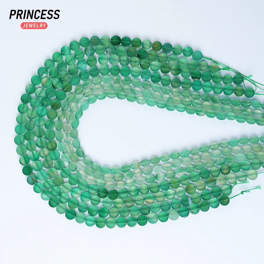 Cuentas de ágata verde Natural para fabricación de joyas, abalorios planos redondos y ovalados de 6 y 8mm, piedras preciosas sueltas para pulsera, venta al por mayor, accesorios de bricolaje