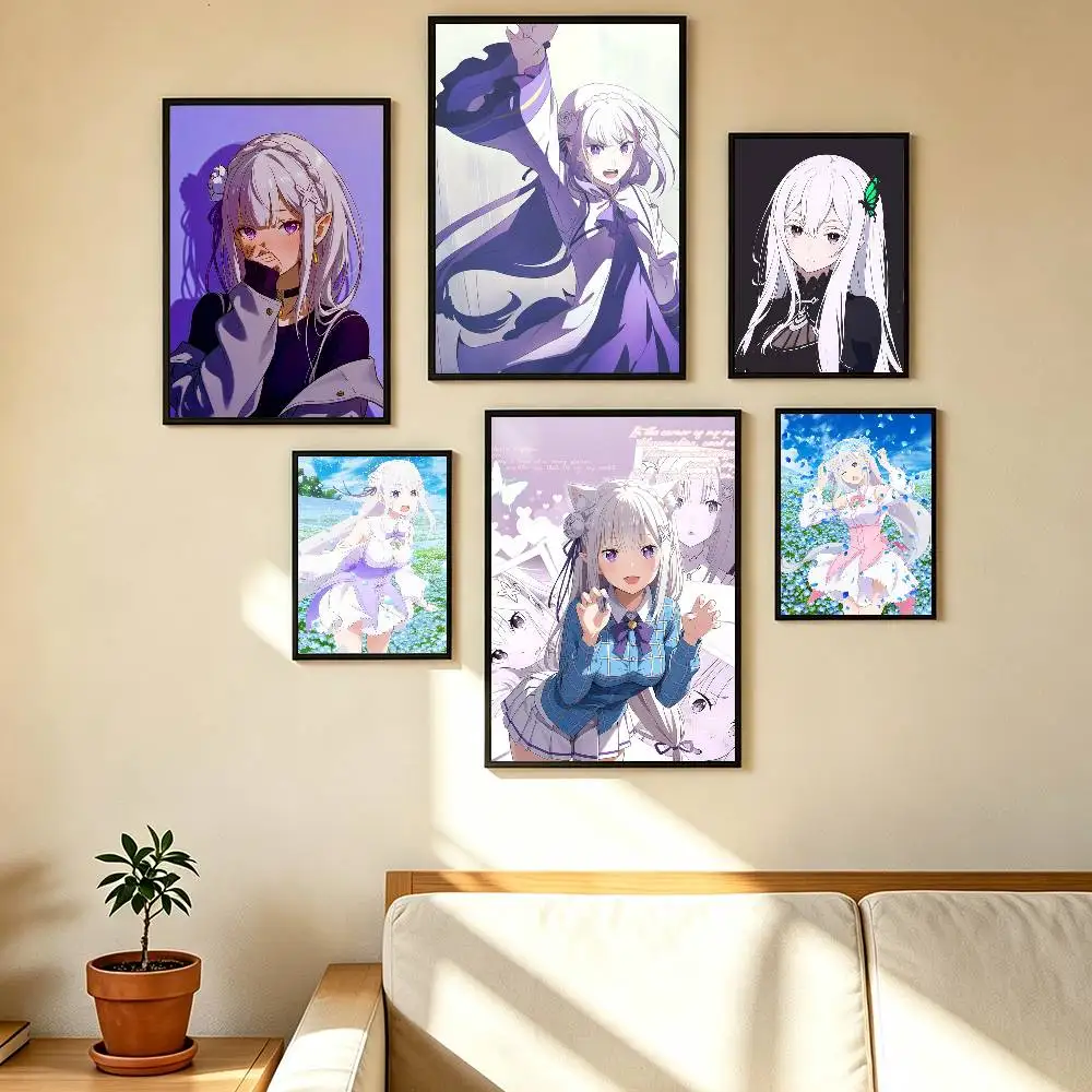 Popular Anime Re Zero Emilia Poster High Quality Dorm Living Room Aesthetic Wall Decoration Painting Stickers Gift