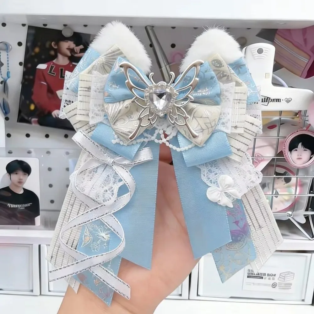 New Decorative Bow Pin Lace Bow Brooch Lace Detail Handmade Bow Accessory Polyester Colorful Ita Bag Decoration Rhinestone Decor