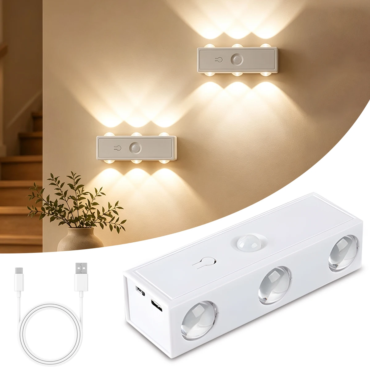 Smart Human Motion Sensor Light No-Drill Magnetic Ambient Light Rechargeable Multicolored Night Light Cat Eye Wall Lamp