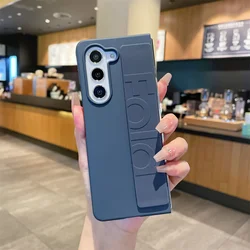 Original Wrist Strap Holder Matte Phone Case For Samsung Z Fold 7 4 5 6 ZFold 6 Fold 4 Fold 5 Solid Color Shockproof Back Cover