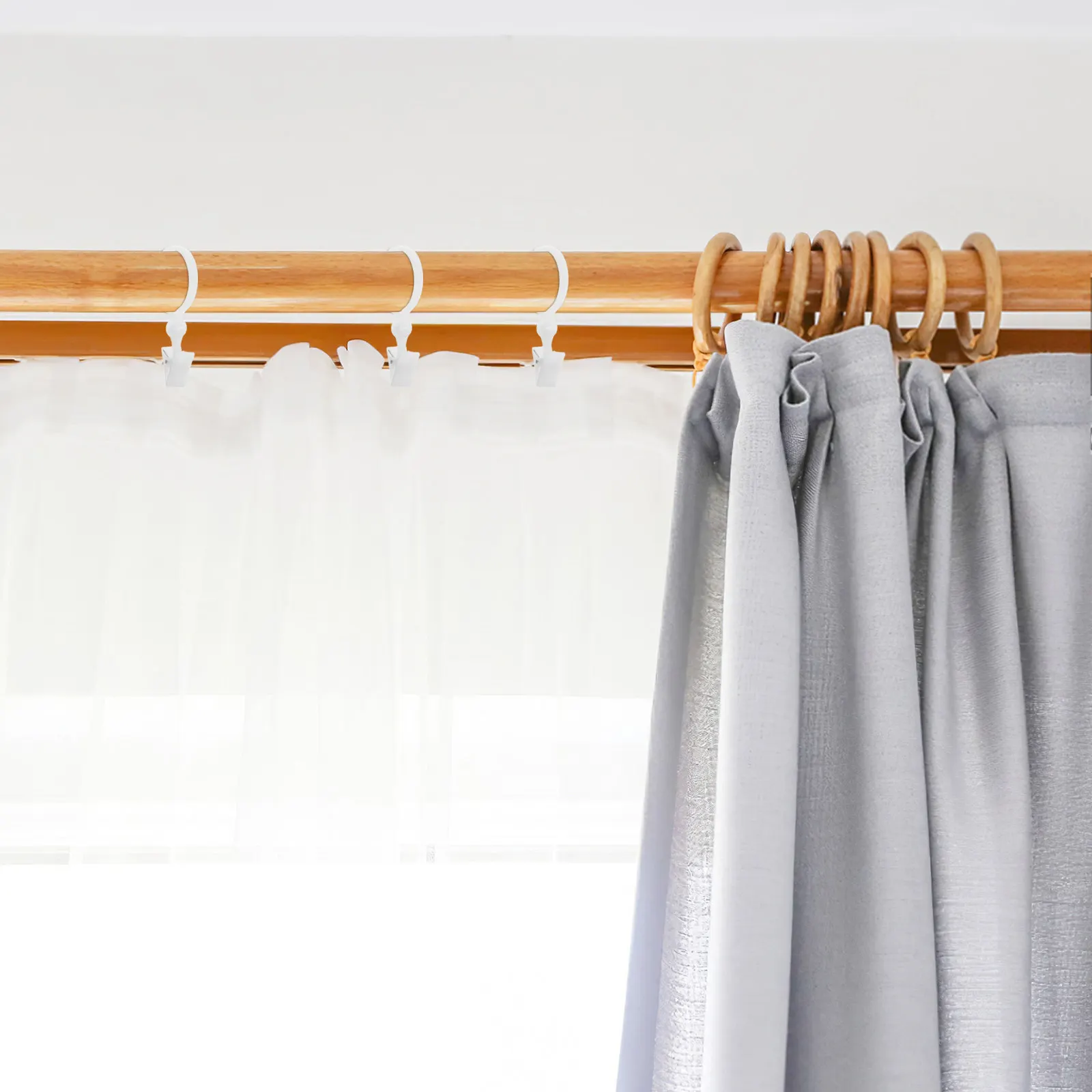 100Pcs White Resin Curtain Rings and Hooks for Drapery Window Curtains Smooth Gliding Easy Install Universal Fit Roman Pole