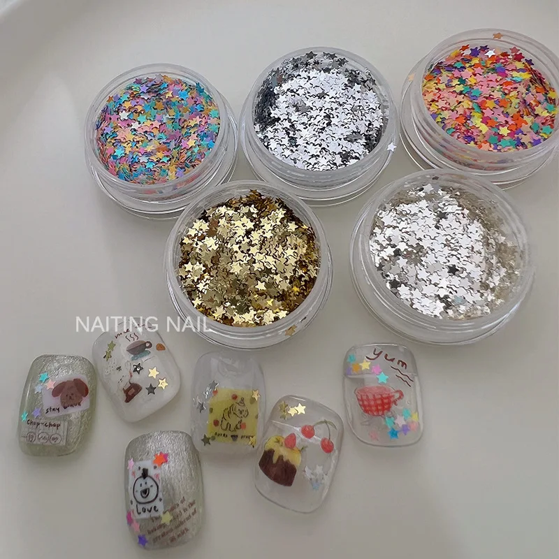 2mm Mini Star Nail Glitter Colorful Candy Mixed Color Gold Silver Thin Sheet Nail Decoration Accessories