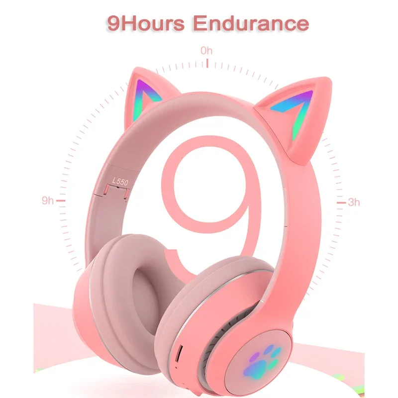 Hoofdtelefoon Leuke Kat Ear Draadloze Stereo Bluetooth Headset Oordopjes Opvouwbare Tf Card Game Girl Kids Wired Oortelefoon Met Microfoon