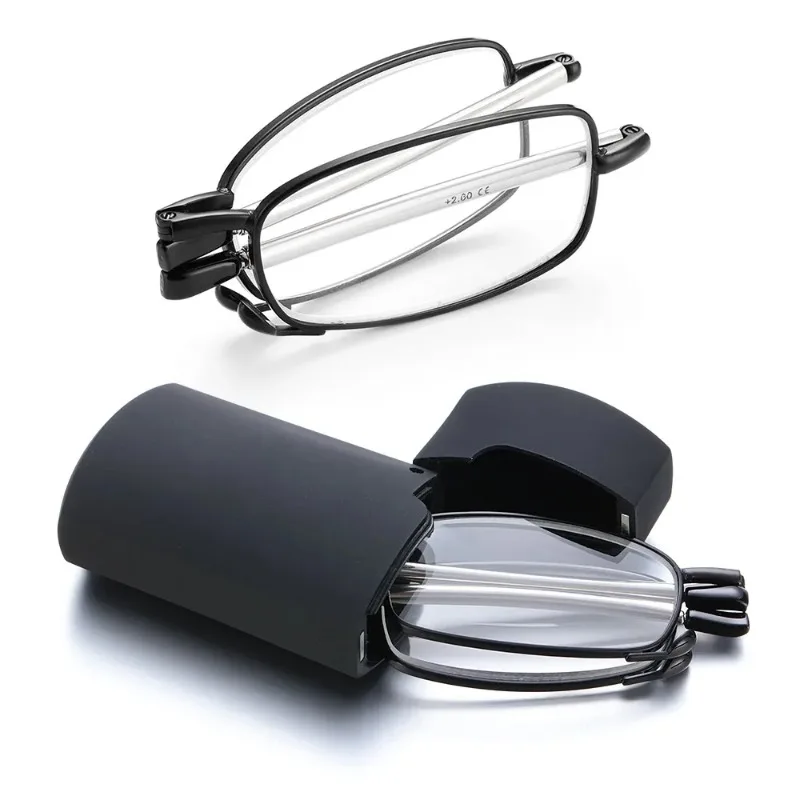 

Hot Fashion MINI Design Reading Glasses Men Women Folding Small Glasses Frame Black Metal Glasses With Original Box Portable