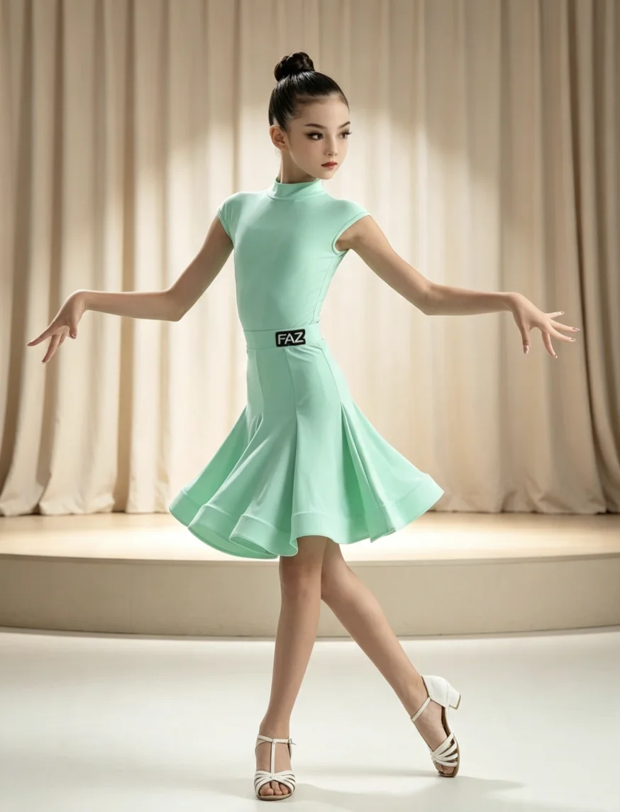 Girls Short Sleeve Standard Latin Competition Dress 3 Colors Available Professional For Kid Class Training Performance Dancewear