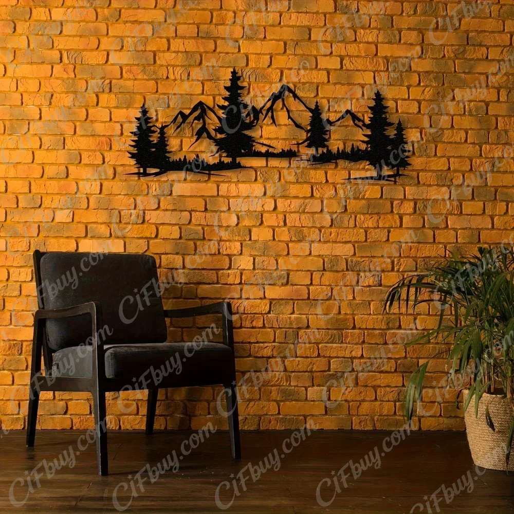 CIFBUY Rustic Metallic Forest Mountain Wall Art Evergreen Tree Design Kids Room Farmhouse Decor Christmas Gift Plaque
