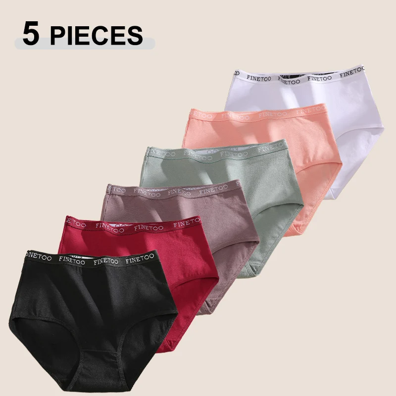 FINETOO 5er-Set Baumwollstoff-Buchstaben-Slips für Damen, nahtlose, hochtaillierte, atmungsaktive Höschen, große Größen, bequeme Unterwäsche