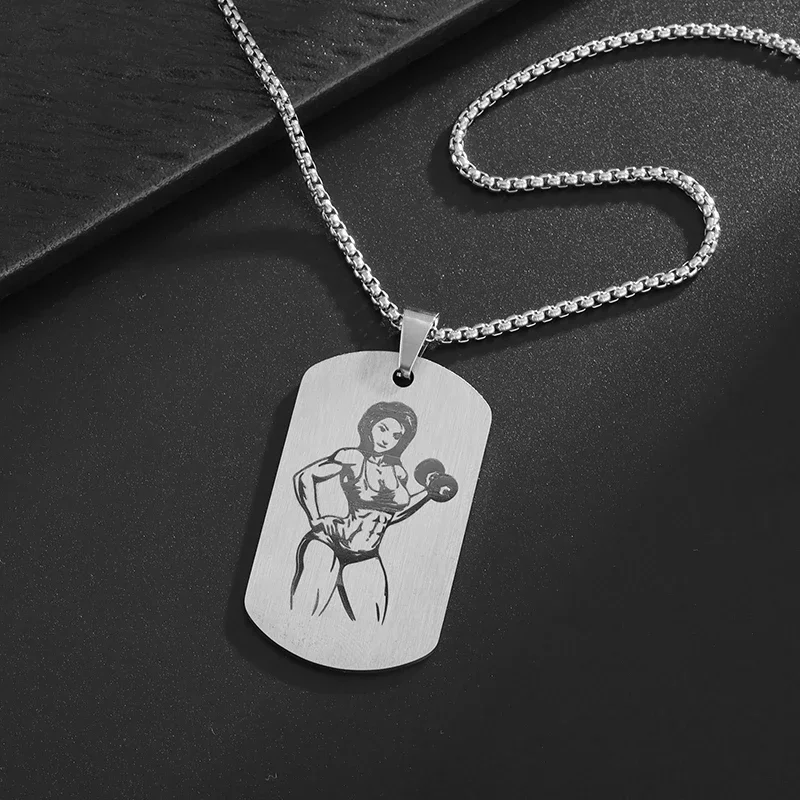 Niche Hip-Hop Creative Design Female Bodybuilding Muscle Photo Stainless Steel Pendant Men's and Women's Yoga Sports Jewelry