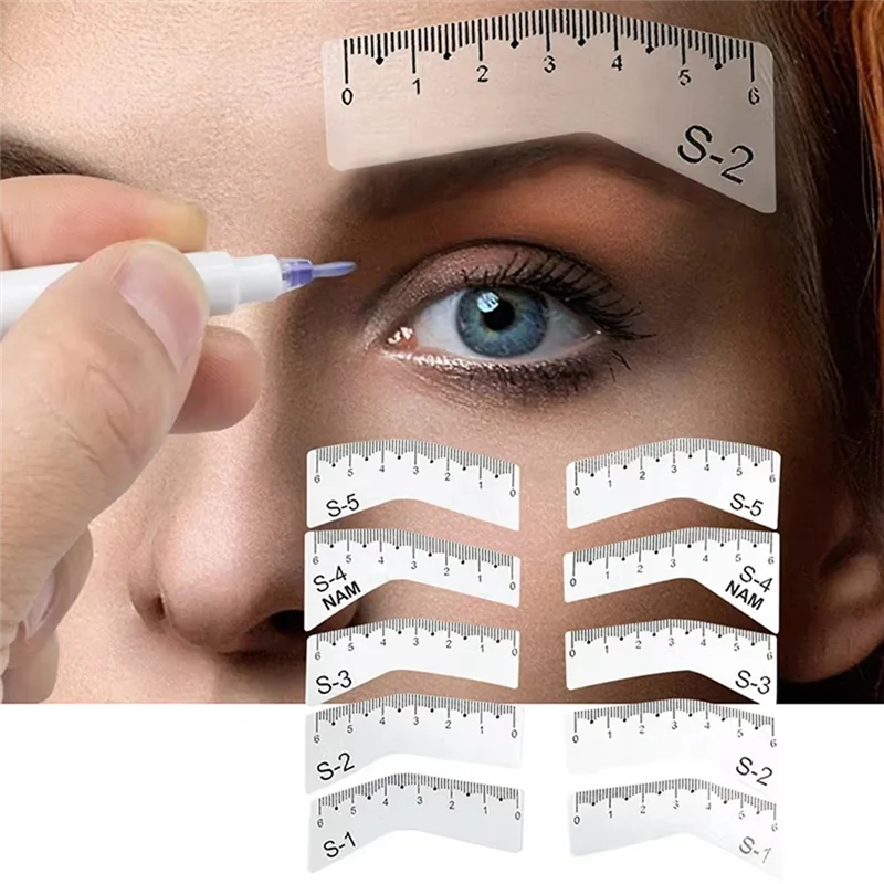 Augenbrauen-Lineal, 5 Paar, DIY-Augenbrauen-Zeichnungsanleitung, Styling, Gestaltung, Pflege, Vorlage, Karte, einfaches Make-up-Werkzeug-Set