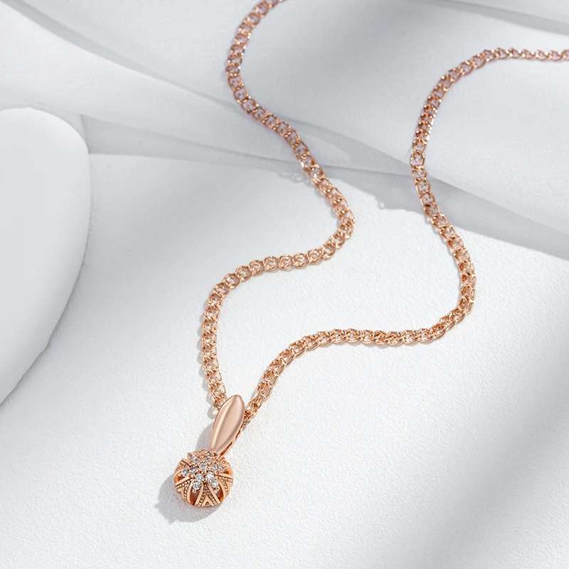 Kinel Unique Crystal Flower Pendant Necklace For Women Luxury 585 Rose Gold Color Natural Zircon Accessories Vintage Jewelry
