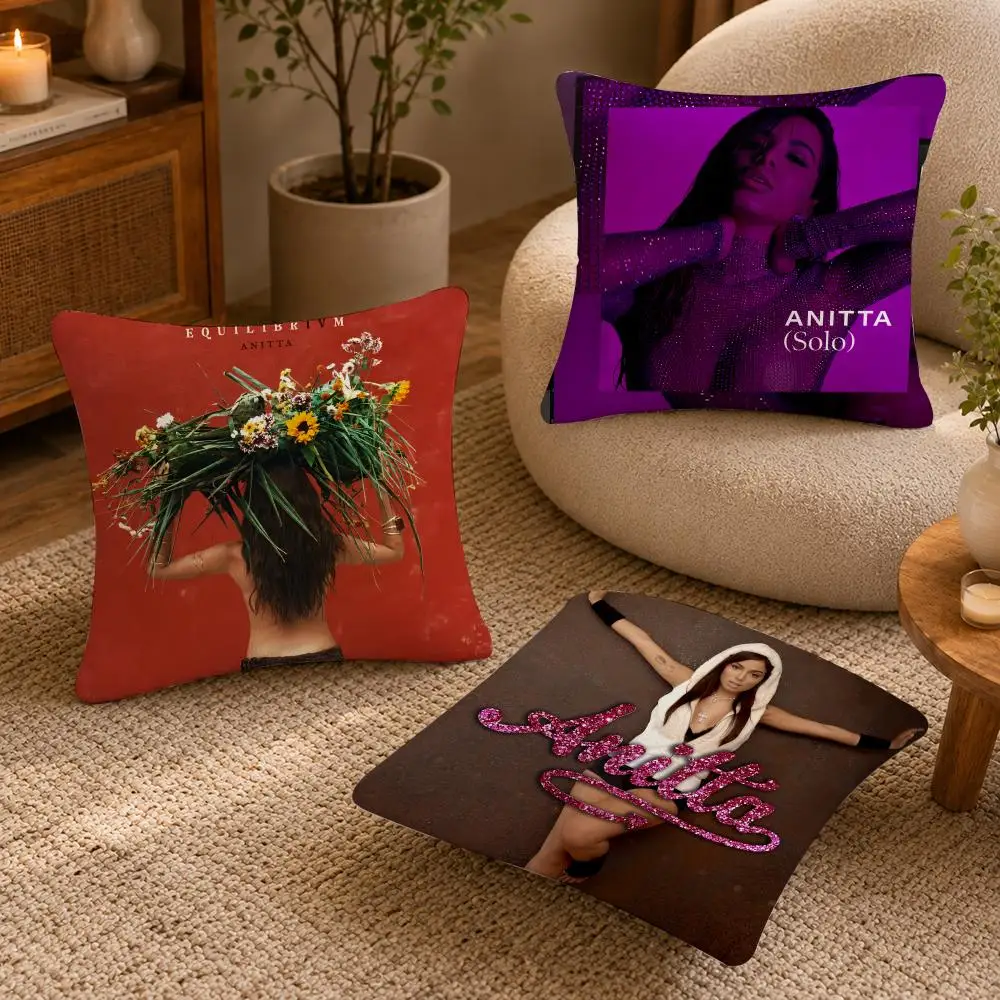 Brazil Artists A-Anitta Cushion Cover Soft Short Plush Pillow Case Double Sided Print Washable Sofa Bed Home Decor Gift
