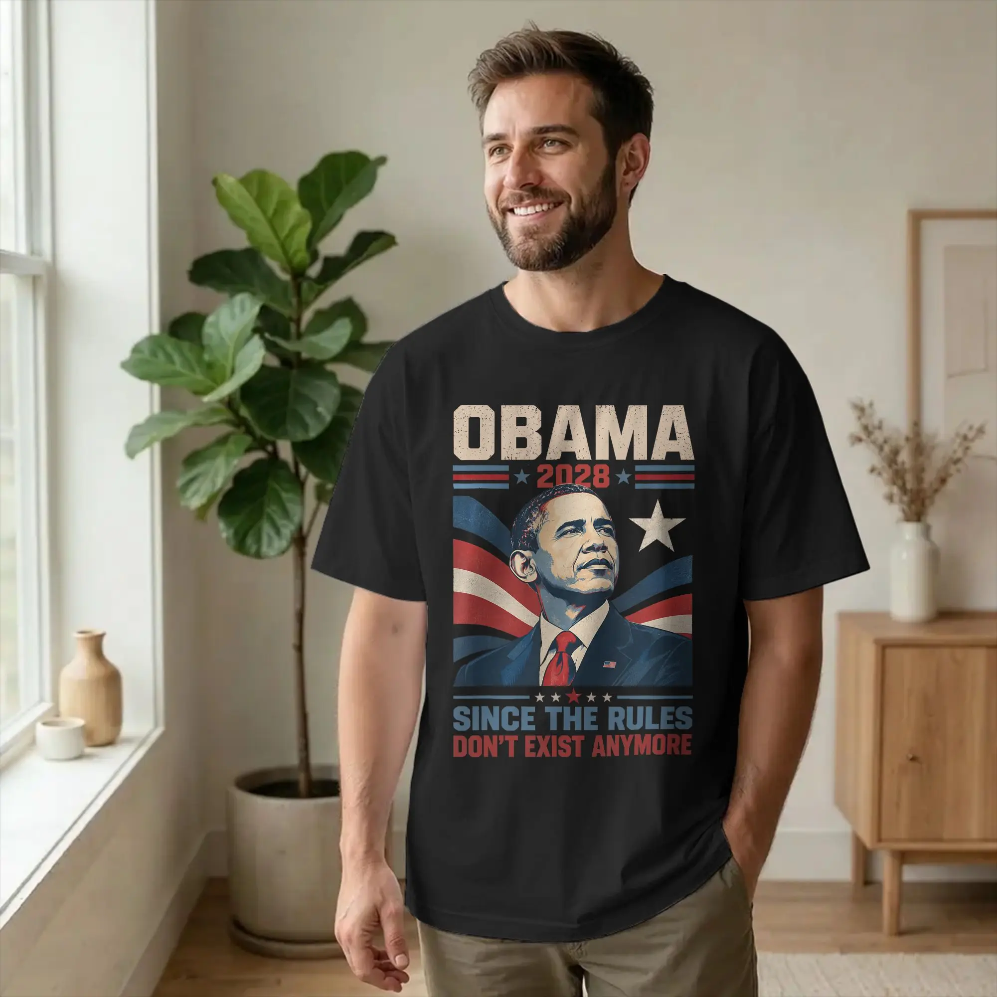 Fun Obama 2028 Since Rules Don't Exist Anymore T-Shirts Men Round Collar Cotton T Shirt Satire Short Sleeve Tee Shirt Clothing