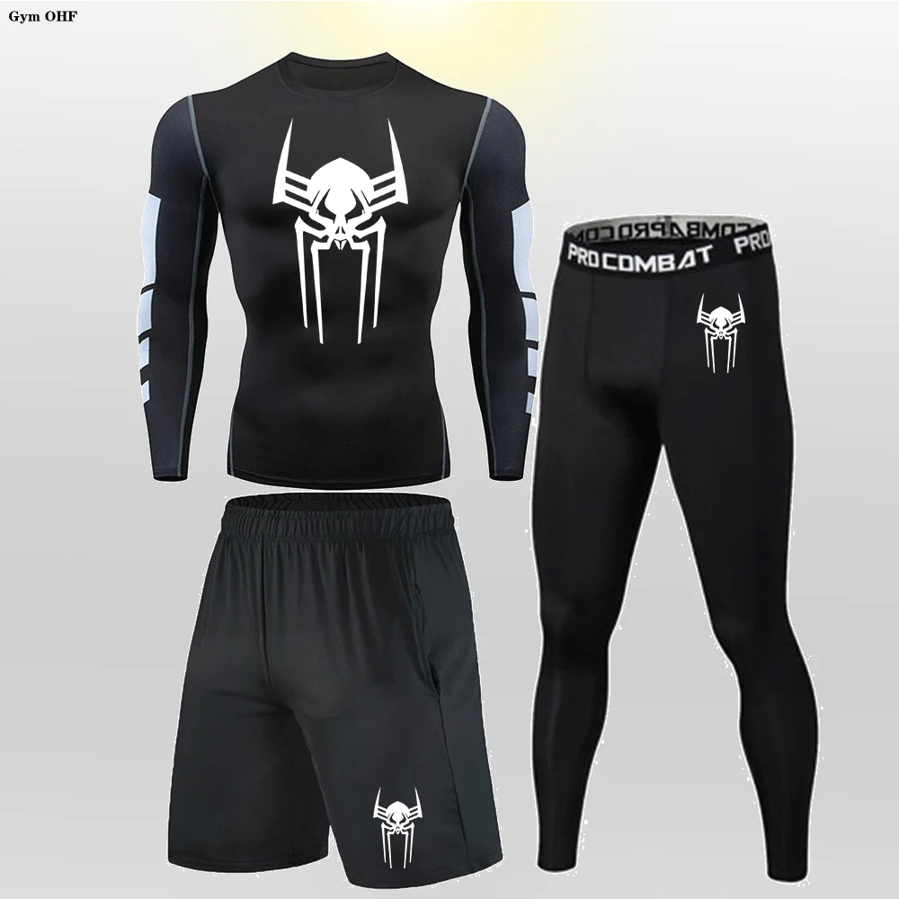Gym Fitness Compression Tracksuit Suit Jogging Tight Sports Wear Clothes Dry Fit Lycra Leggings Mens Training Sportswear Set