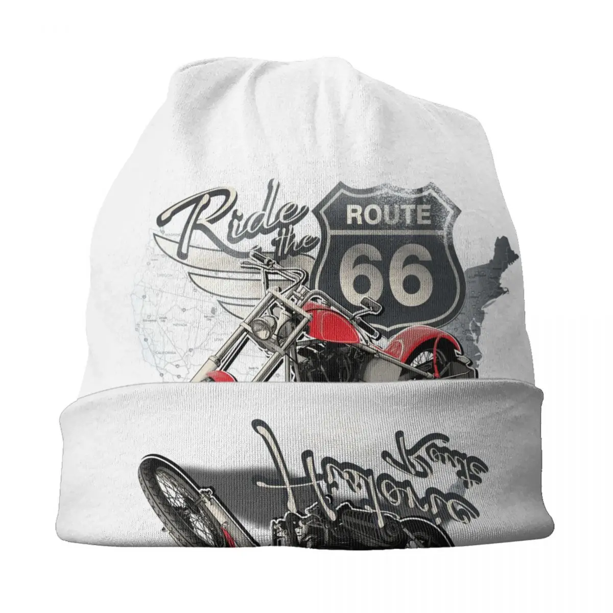 US 66 Biker Skullies Beanies Caps Hip Hop Winter Warm Women Men Knit Hats Adult Route 66 America Highway Motorcycle Bonnet Hats