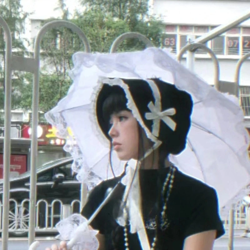 

Victorian Bonnets Hat Lace Bowknot Ribbon Breathable Women Hat Gothic Lolita Y2K Headwear Elegant Hat French Style Pillbox Hat