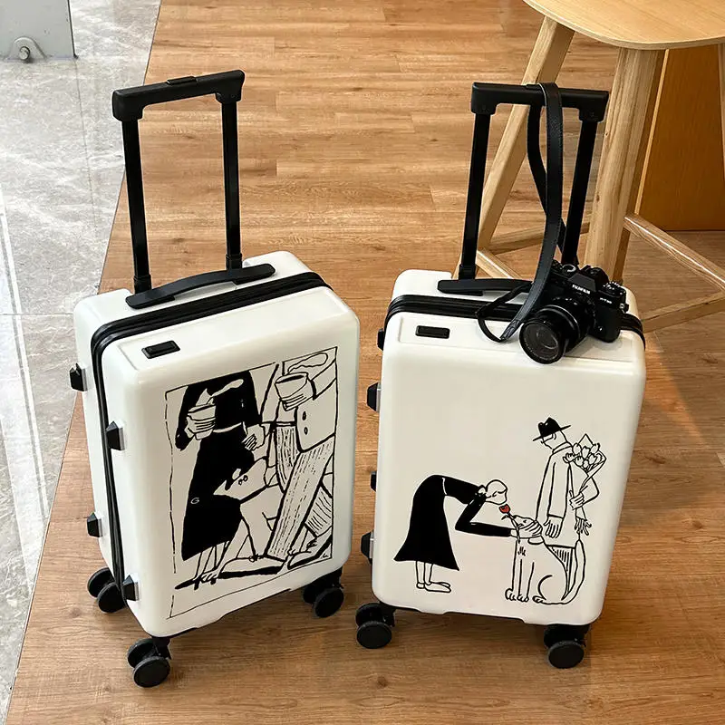 Art luggage suitcase Men\'s and women\'s luggage Instagram celebrity 20 inch small lightweight boarding box students