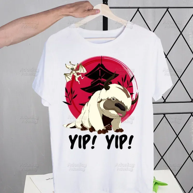 Appa YIP YIP Avatar Cartoon T Shirt Men Retro The Last Airbender Tops Tees Harajuku Tshirt Streetwear Hip Hop Male T-shirts